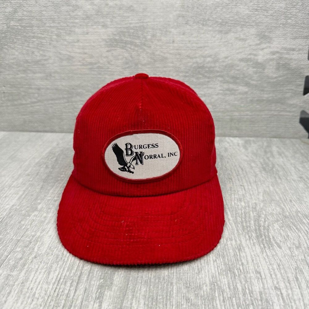 Vintage Burgess Norall Corduroy‎ Hat Cap Snap Back Red Adult Detroit Printing